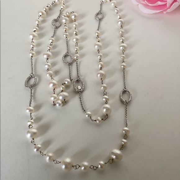STERLING 40” PEARL NECKLACE - Picture 5 of 8